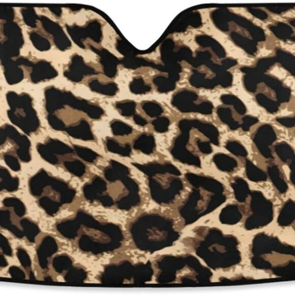 Leopard Print Car Windshield Sun Shade Foldable UV Ray Sun Visor Protector Sunsh - Picture 1 of 7